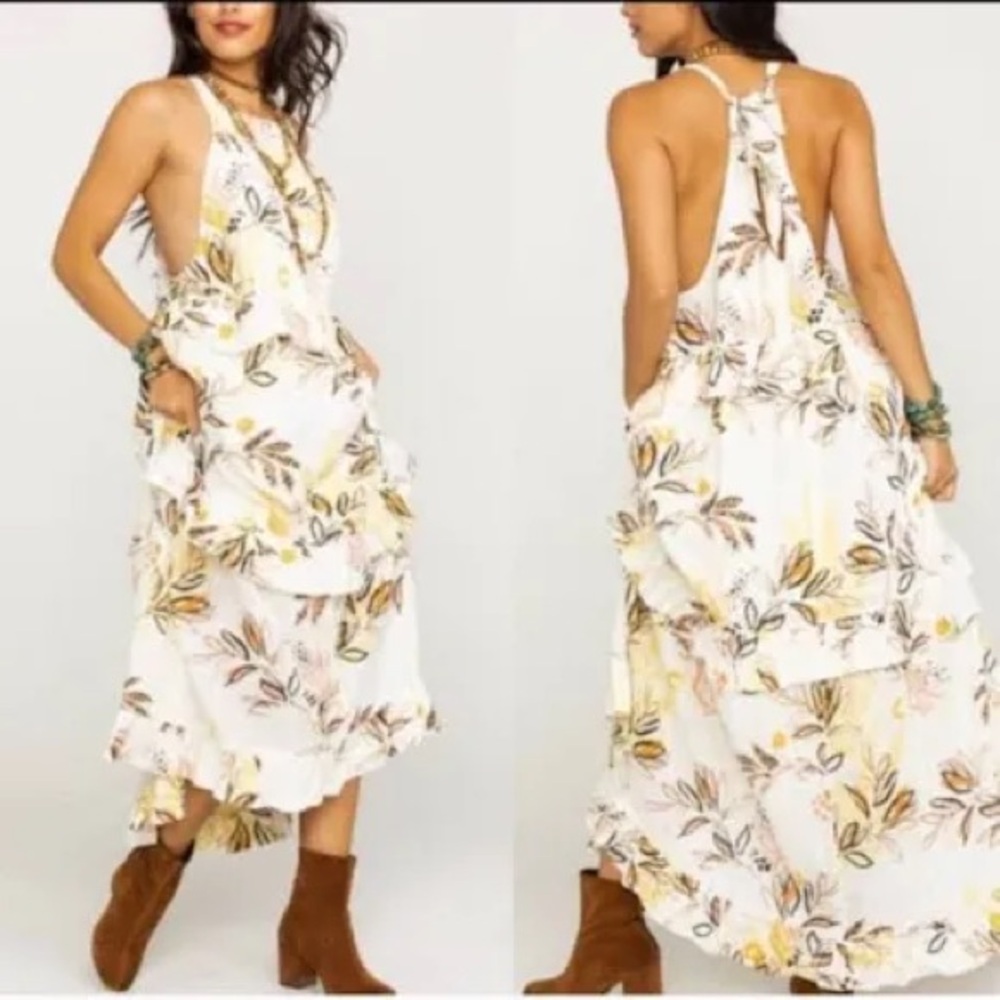 Free People (MISSING TAG) Floral Halter Maxi Dress, Size XS, Adjustable Straps